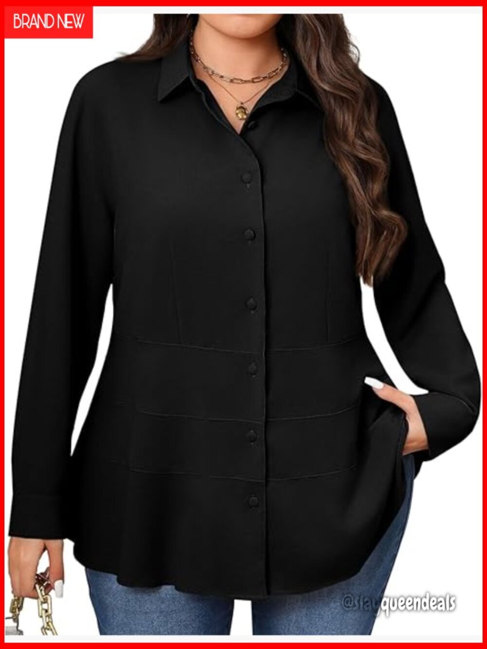 Plus Size Blouse Dressy Casual Long Sleeve Button Down V Neck Peplum Tops